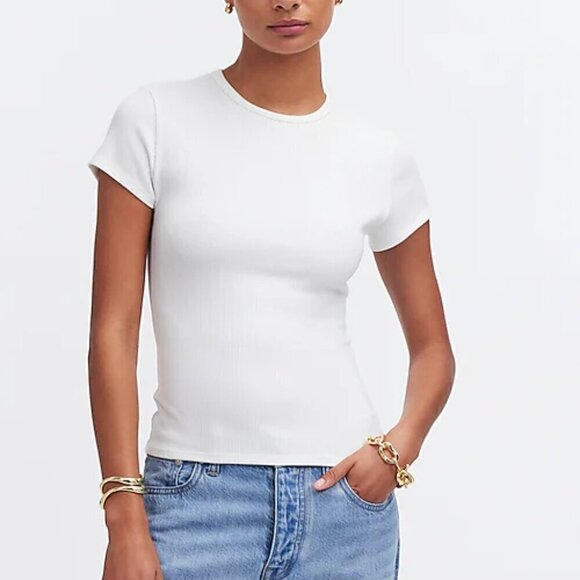 Madewell Tops - Madewell Drapey Ribbed Buttery Soft Short Sleeve Tee White Size XS NWT